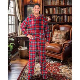 Alexander Del Rossa Adult Onesie - Men's Fleece Hooded Footed Pajama, Stewart Tartan Plaid 3XL (A0320Q193X)