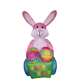 8' Air Blown Inflatable Easter Bunny Pushing Egg Cart Yard Decoration Y620