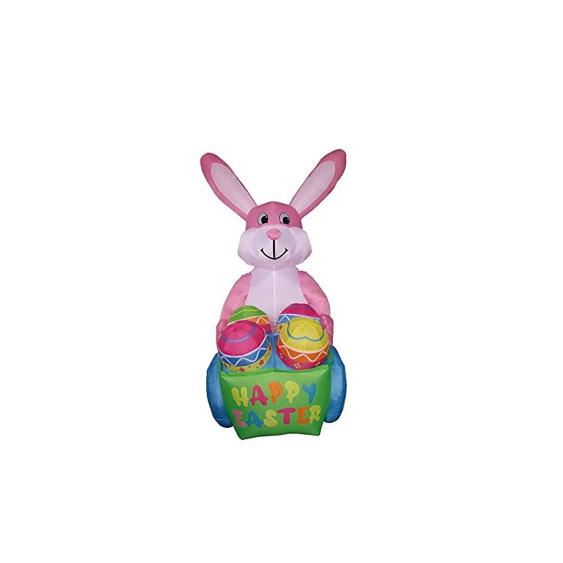 8' Air Blown Inflatable Easter Bunny Pushing Egg Cart Yard