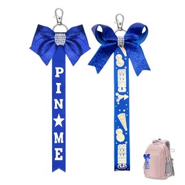 Pin Me Ribbon for Cheer Bag Navy Blue Cheer Bow Keychains for Backpacks Cheerleading Stuff for Toddlers Cheerleader Gifts for Kids Daughter Birthday Graduation Gifts for Girls Cheer Pin Strap 2 Pcs