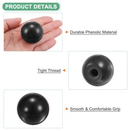 M METERXITY 5-Pack Threaded Ball Knobs, M10 Female Thread 35mm Dia. Thermoset Ball Knob for Lathe/Machine/Lawn Mowers, Round Phenolic Lever Handle [Black]