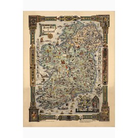 Story Map of Ireland with Historical Figures etc - Book of Kells Style, 1936-24 x 36 inches