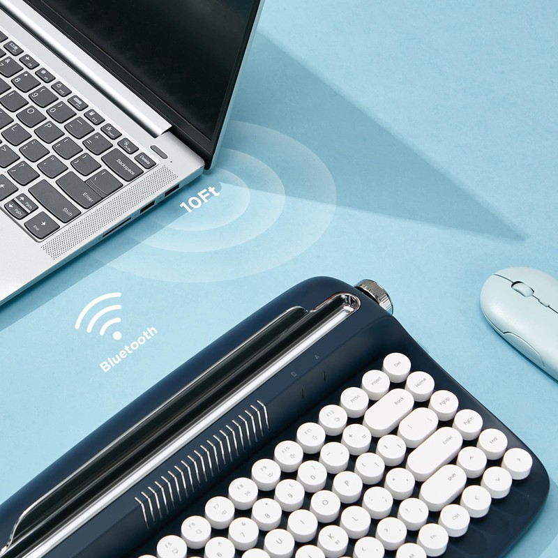 YUNZII ACTTO B303 Wireless Typewriter Keyboard, Bluetooth Connection, Cute Retro