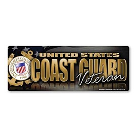 Coast Guard Veteran Chrome Bumper Strip Magnet by Magnet America Is 2.875" x 7.75" Made for Vehicles and Refrigerators