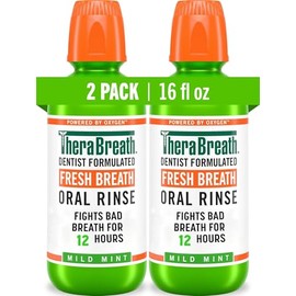 TheraBreath - Enjuague bucal Fresh Breath, sabor a menta suave, sin alcohol, 16 onzas líquidas (paquete de 2) | Sin alcohol, formulado por dentistas, 