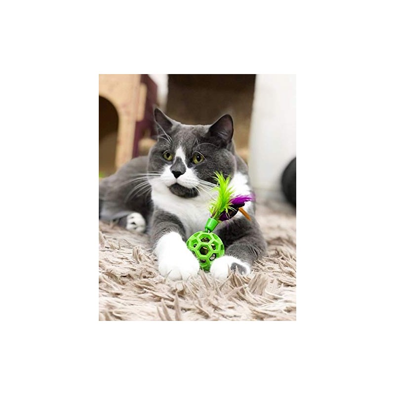 JW Pet Cataction Feather Ball with Bell, Cat Toy, Green,