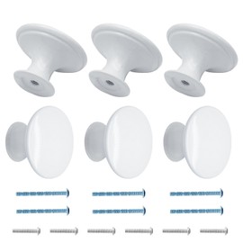 Cionyce 6 Pcs White Cabinet Knobs Metal Round Drawer Knobs 1.18" Diameter Kitchen Cabinet Handle Hardware(with Mounting Screws)