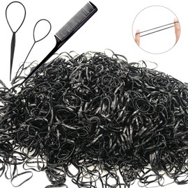 Elastic Hair Rubber Bands 2500 pcs Soft Ponytail Elastics Holders Small Hair Ties for Blond Kids Baby Girls Toddler Infants Hair No Crease Damage No Hurt Thin Easy to dismantle Mini TPU Hair Tie Black