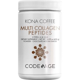 Codeage Multi Collagen Peptides Protein Powder, Chocolate Mocha Instant Coffee - Low Calories Drink & Shake - Collagen Type I, II, III, V & X - Grass-Fed, Pasture-Raised, Hydrolyzed, Non-GMO - 14.39oz