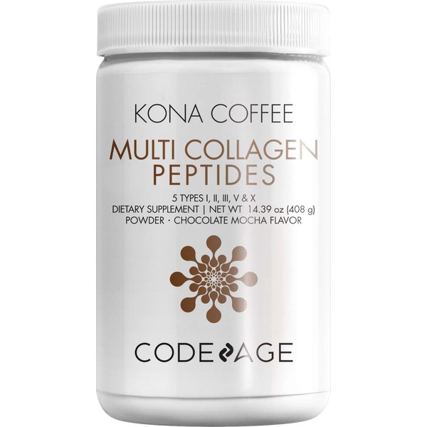 Codeage Multi Collagen Peptides Protein Powder, Chocolate Mocha Instant Coffee - Low Calories Drink & Shake - Collagen Type I, II, III, V & X - Grass-Fed, Pasture-Raised, Hydrolyzed, Non-GMO - 14.39oz