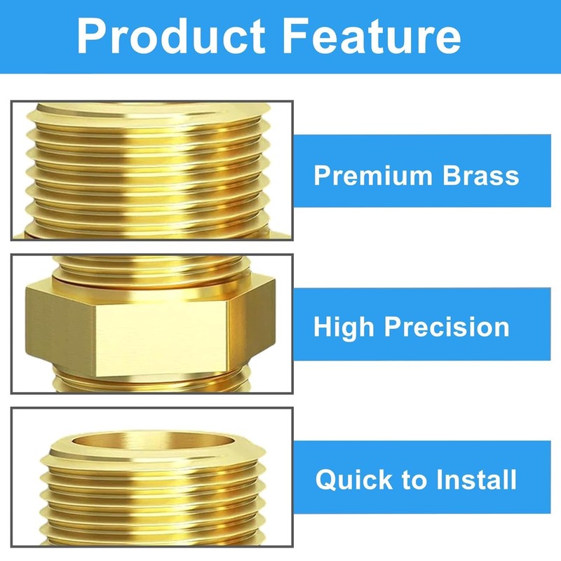 QZKJQDD 2 Pcs 1/2" Male to 1/2" Male, Thread Brass