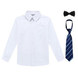 Bienzoe Boy's School Uniform Long Oxford Shirt -