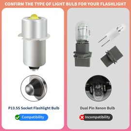 LED Upgrade Flashlight Bulb DC4-24V 3V-6V 4.5v 6V 12V 18V 3W P13.5S Led Conversion kit for Ryobi Milwaukee Craftsman Lamp Upgrade LED Bulb Replacement Bulb for Torch Tooling Lantern Bulbs (1)
