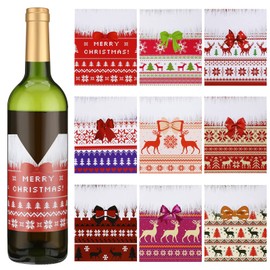 Zonon 54 Pieces Christmas Wine Bottle Label Stickers Decorations Xmas Wine Bottle Cover Santa Snowmen Elk Labels Stickers for Christmas Party Supplies Decor (Sweater Style)
