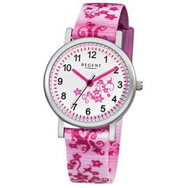 Regent URF727 Children's Watch Elegant Analogue Textile Strap Pink White Quartz Watch Dial White, Pink, Strap.