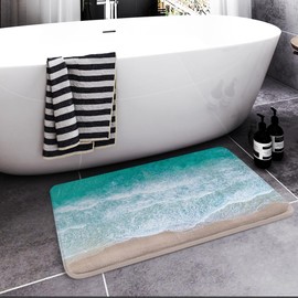 Britimes Bath Mat for Bathroom,Bathroom Mats Rugs No Silp Blue Beach Sand Waves Washable Cover Floor Rug Carpets Floor Mat Bathroom Decorations 18x30 Inches for Kitchen Bedroom Indoor