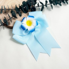 Plumeria Flowers Hair Bow Clips Frangipani Flowers Bowknot Plumeria Hair Clips Frangipani Bow Pin BWF02 (A5-Blue)