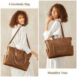 S-ZONE Women Genuine Leather Tote Bag Large Shoulder Purse Vintage Crossbody Work Handbag