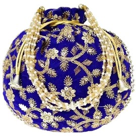 Bolso de terciopelo bordado para mujer, bolso de mano con cordón para trabajo, regalo de boda para mujer, Azul Real, M