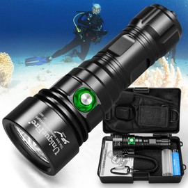 UniqueFire D03 Scuba Dive Light Rechargeable IPX8 Waterproof, 1500 Lumens Super Bright Underwater Diving Flashlight 4 Modes Night Dive Torch 100 Meters Submersible Light