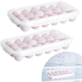 2 Pack Egg Holder, Fridge Storage Containers, Egg Storage for Kitchen Fridge Organisers, Clear Airtight Egg Boxes Keep Eggs Fresh, Egg Dispenser for Fridge with Lids Fits 18 * 2 Eggs(36 Eggs）