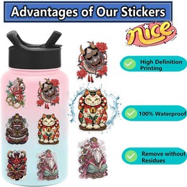 50 PCS Japanese History Art Stickers – Ukiyo-e Vintage Clear Scrapbook Decals with Cats, Samurai, Koi Fish, Dragons, Geishas – Japan Culture Stickers for Journals, Laptops, Art Crafts