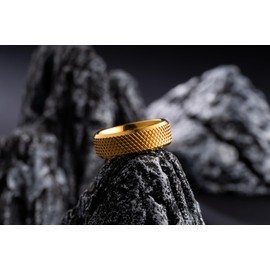 100S JEWELRY Knurl Tungsten Rings with Knurling Diamond Pattern Men Wedding Band 8mm wide Hypoallergenic Size 6-16 (Gold, 8)