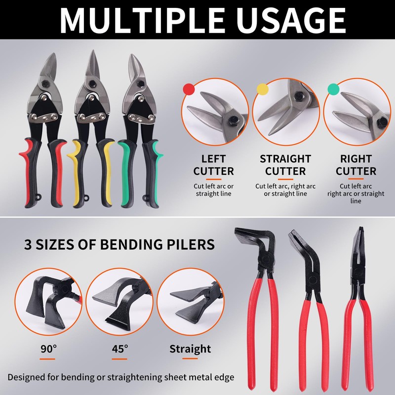 6-in-1 Sheet Metal Tool Set – 3 Hand Seamers &