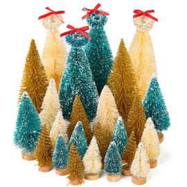 Fuyuleyo 28Pcs Mini Christmas Tree Bottle Brush Trees, Miniature Artificial Christmas trees for Winter Ornaments, Snow Frosted Sisal Trees Small Tabletop Christmas Tree for Christmas Decor Crafts