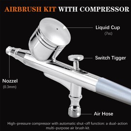 Orcair Air Brush Kit with Compressor,40PSI High Pressure Compressor with Auto Stop,Dual Action Multi-Function Airbrush Compressor with Cleaning Kit for Painting,Craft Model,Nail Art,Makeup,Tattoo