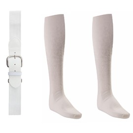 League Outfitters Baseball or Softball Belt and Socks Combo Adjustable fits All Adults, Youth, Kids, Boys, and Girls (White, XL (Shoe Size 13-15))