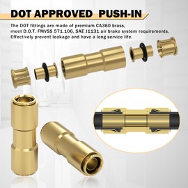CheeMuii 6 PCS 3/8 Brass DOT Air Line Fitting Straight Union Quick Connect Fittings 3/8 Air Hose DOT Air Fittings for Semi Truck Trailers Industry Air System