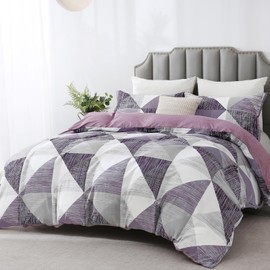 Duvet Cover Set Double Size Geometry Beddding Set with pillowcases for Teens Adults Soft Microfiber Polyester Geometry Bedding, Purple, 200x200cm