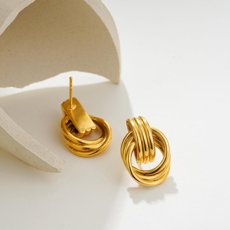 FFWTPY Women's Earrings Stereo Double Hoops Simple 3 Layers Spools