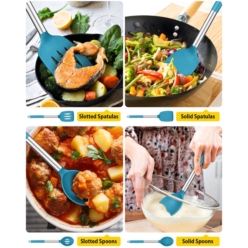 Pack of 4 Silicone Cooking Utensils Set, Non Stick Large
