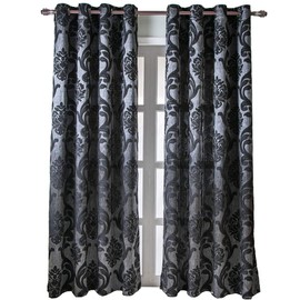 NAPEARL Damask Curtains for Living Room, Gothic Curtains Drapes with Floral Patterns, Black Victorian Curtains for Bedroom 84 Inch Length, Set of 2 Panels, Each 52 x 108 Inches