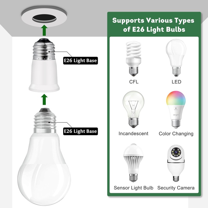 Light Socket Extender,E26 to E26 Medium Screw Bulb Socket Extension