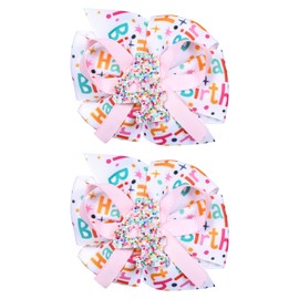 3.5in Glitter Happy Birthday Gift Hair Bows Alligator Clips for Girls 1-6 Years Pink Sprinkle Confetti Ice Cream Party Dress Pigtail Decoration Accessories for Kids 4th Birthday