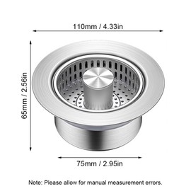 TopHomer 2 Pack Kitchen Sink Strainer and Stopper 4.33 * 2.56in Combo Basket Replacement for Drain, Stainless Steel Basket Rubber Stopper Bottom