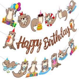 Cute Otter Birthday Party Decorations Brown Happy Birthday Banner Sea Otter Theme Garland Sea Animal Birthday Banner Decorations for Sea and River Otter Party Ocean Theme Baby Shower Supplies