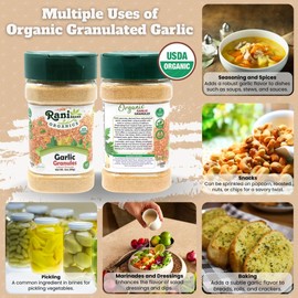 Rani Organic Granulated Garlic (Coarse Ground Garlic) 3oz (85g) PET Jar ~ All Natural | Gluten Friendly | Vegan | NON-GMO | Kosher | No Salt or fillers | Product of USA | USDA Certified Organic