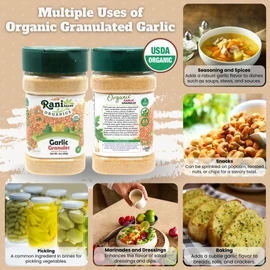 Rani Organic Granulated Garlic (Coarse Ground Garlic) 3oz (85g) PET Jar ~ All Natural | Gluten Friendly | Vegan | NON-GMO | Kosher | No Salt or fillers | Product of USA | USDA Certified Organic