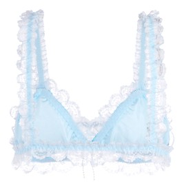 Satini Sissy Ruffle Lace Fitted Satin Bralette Bra, baby blue