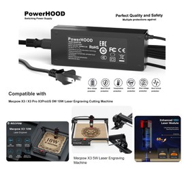 PowerHOOD AC Power Adapter Compatible with Mecpow X3 / X3 Pro X3ProUS 5W 10W Laser Engraving Cutting Machine DC12V 12volt 12.0 Volts Switching Power Supply Cord Charger Cable PSU Mains