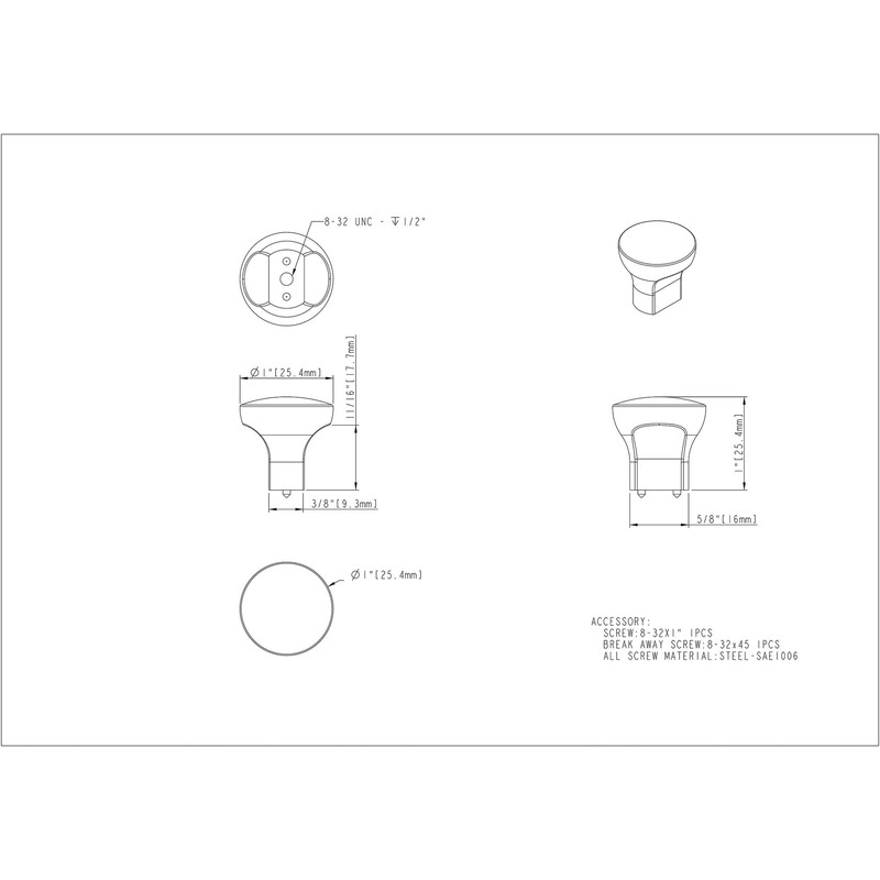 Hardware Resources - Jeffrey Alexander 1'' Diameter Zinc Diecast Cabinet