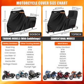 Motorcycle Cover Harley Davidson with Side+Top Box,420D Heavy Duty,Nano-Coated,Harley Bike Cover for Gold Wing,Road Master,Road Glide Limited,Touring Models Harley Davidson Ultra Limited