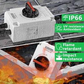 CNLONQ Solar PV Disconnect Switch 32 Amp DC1500V Rapid Shutoff Isolator Switch 1in 1out with Plug & Play Connector and IP66 Waterproof for Rooftop Solar Home Systems, RVs and Boats