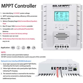 OOYCYOO MPPT Charge Controller 60 amp 12V/24V Auto, 60A Solar Panel Charge Regulator with Blacklight LCD Display Max 100V for Lead-Acid Sealed Gel AGM Flooded Lithium Battery