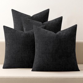 MIULEE Pack of 4 Decorative Throw Pillow Covers 18x18 Inch Black Chenille Textured Throw Pillows Boho Farmhouse Accent Cushion Covers for Modern Home Decor Couch Sofa Bed Living Room