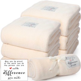 Moukeren 6 Pack Employee Appreciation Gifts Thank You Blankets Bulk, 50 x 60 Inch Fuzzy Cozy Blankets with Inspirational Quote, Soft Flannel Throws for Teachers Nurses Volunteers Team(Ivory)
